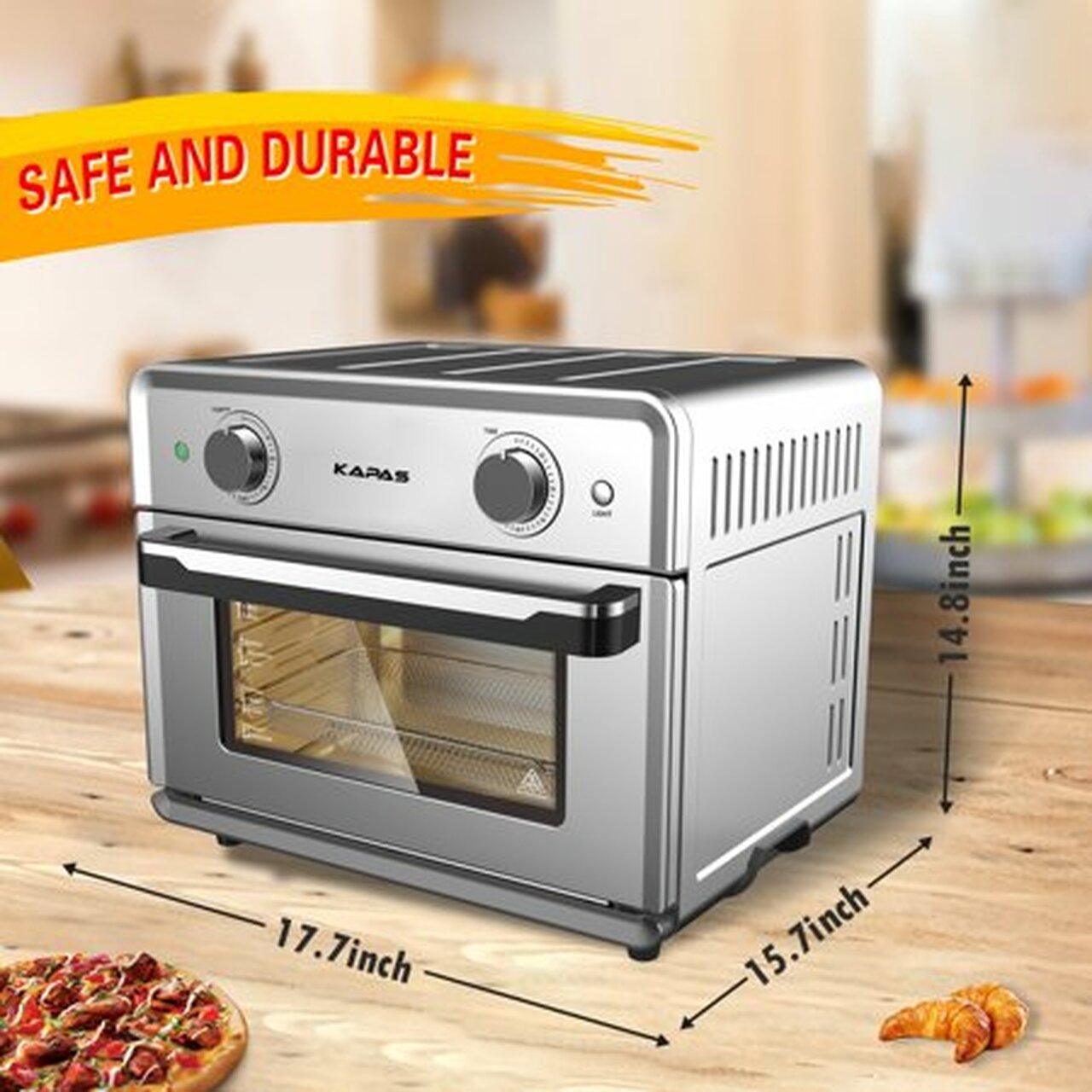 Smart Air Fryer Oven, 1800 W Stainless Steel 26.4 QT Super Big Capacity Toaster Oven with Practical Accessories