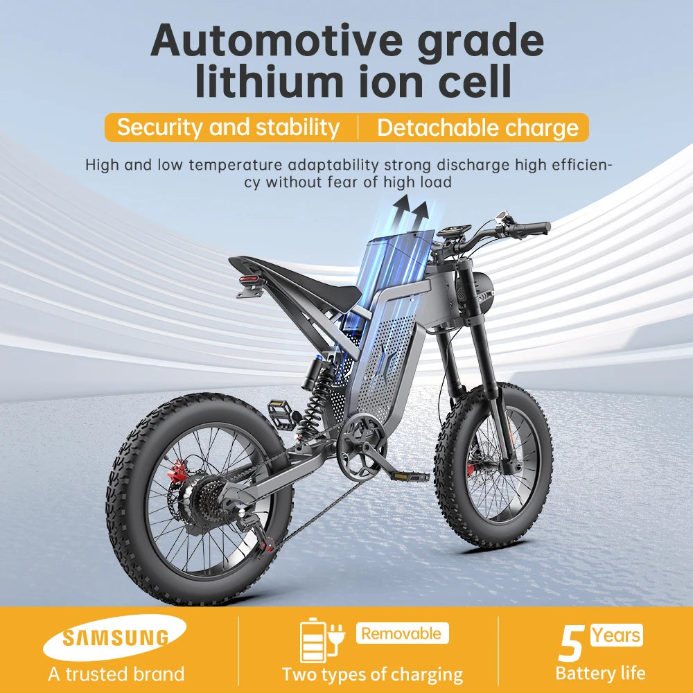 Adults Electric Bike 2000W 48V35AH 55km/h Battery Snow Electric Motorcycles 20“*4.0 Off Road Tyre Mountain Ebike
