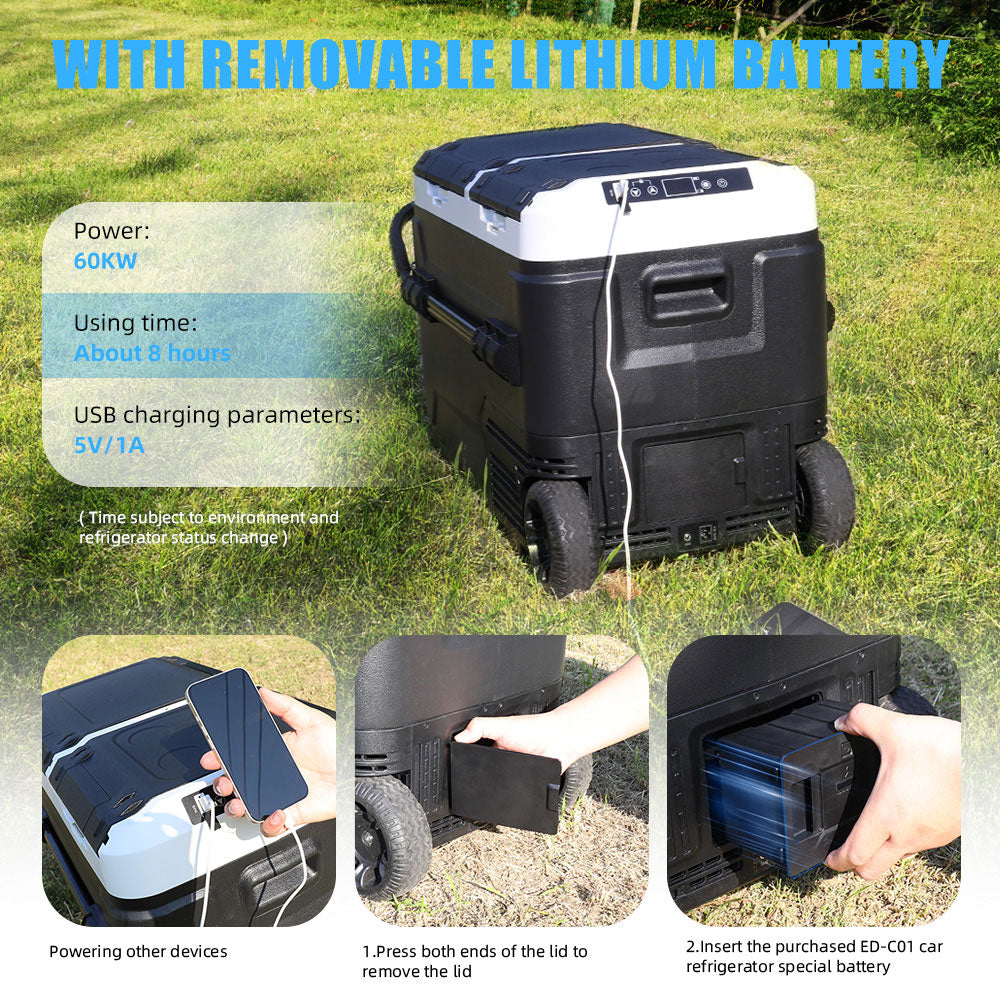 50L Dual Zone Portable Refrigerator With Battery 12V For Car
