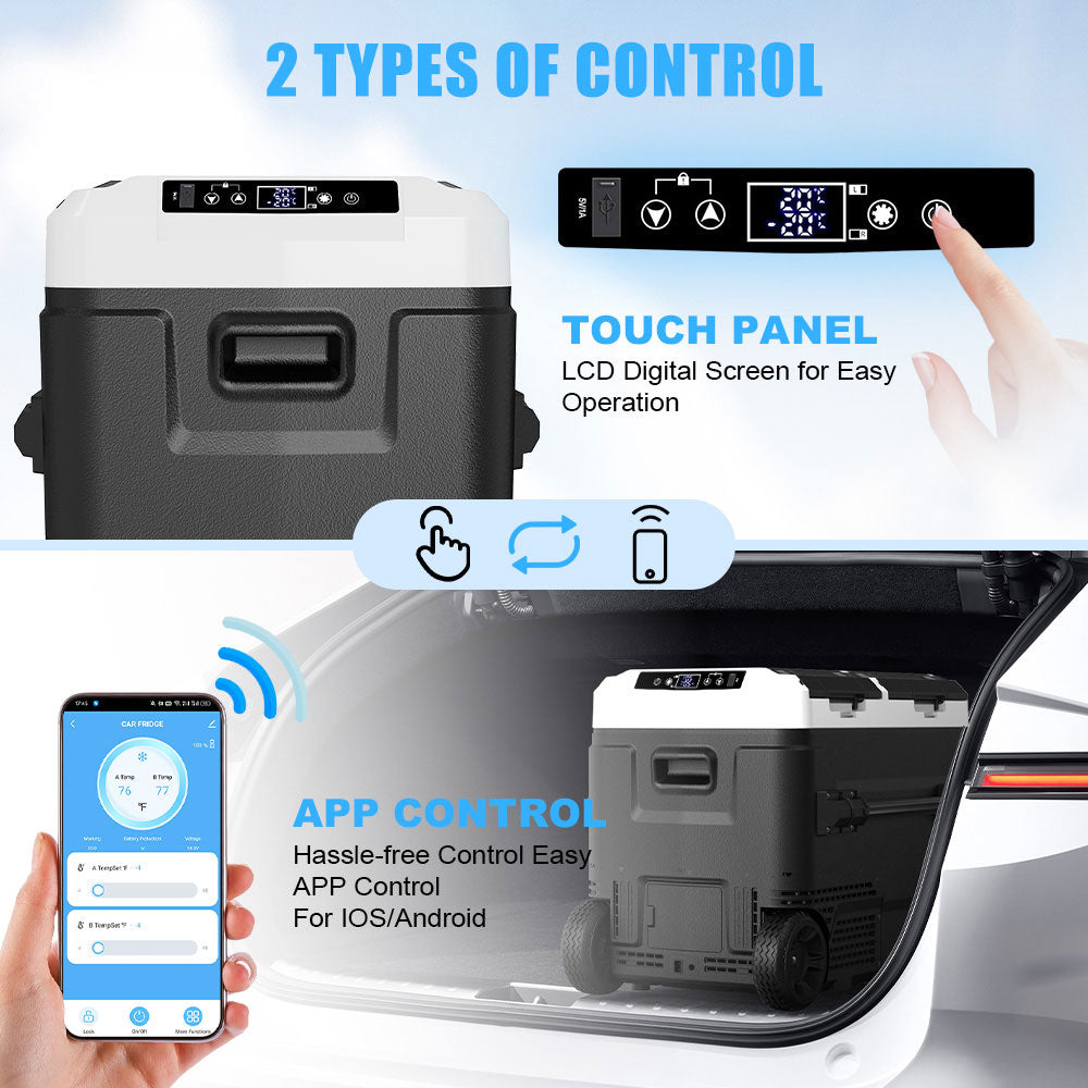50L Dual Zone Portable Refrigerator With Battery 12V For Car