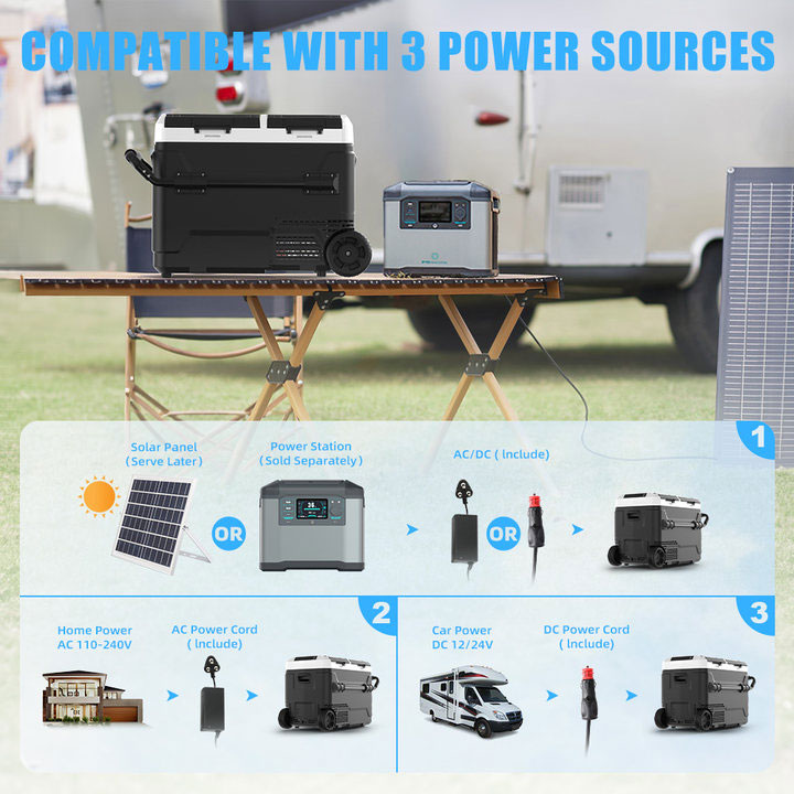 50L Dual Zone Portable Refrigerator With Battery 12V For Car
