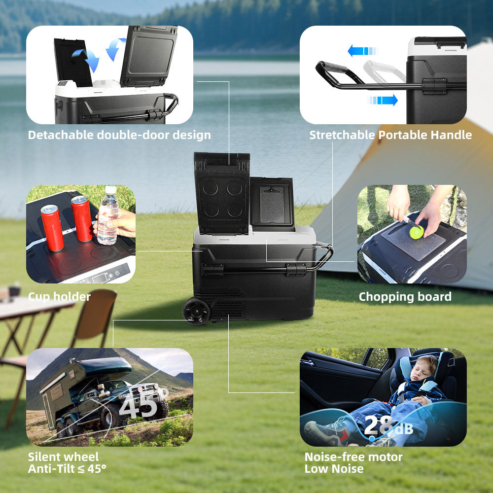 50L Dual Zone Portable Refrigerator With Battery 12V For Car