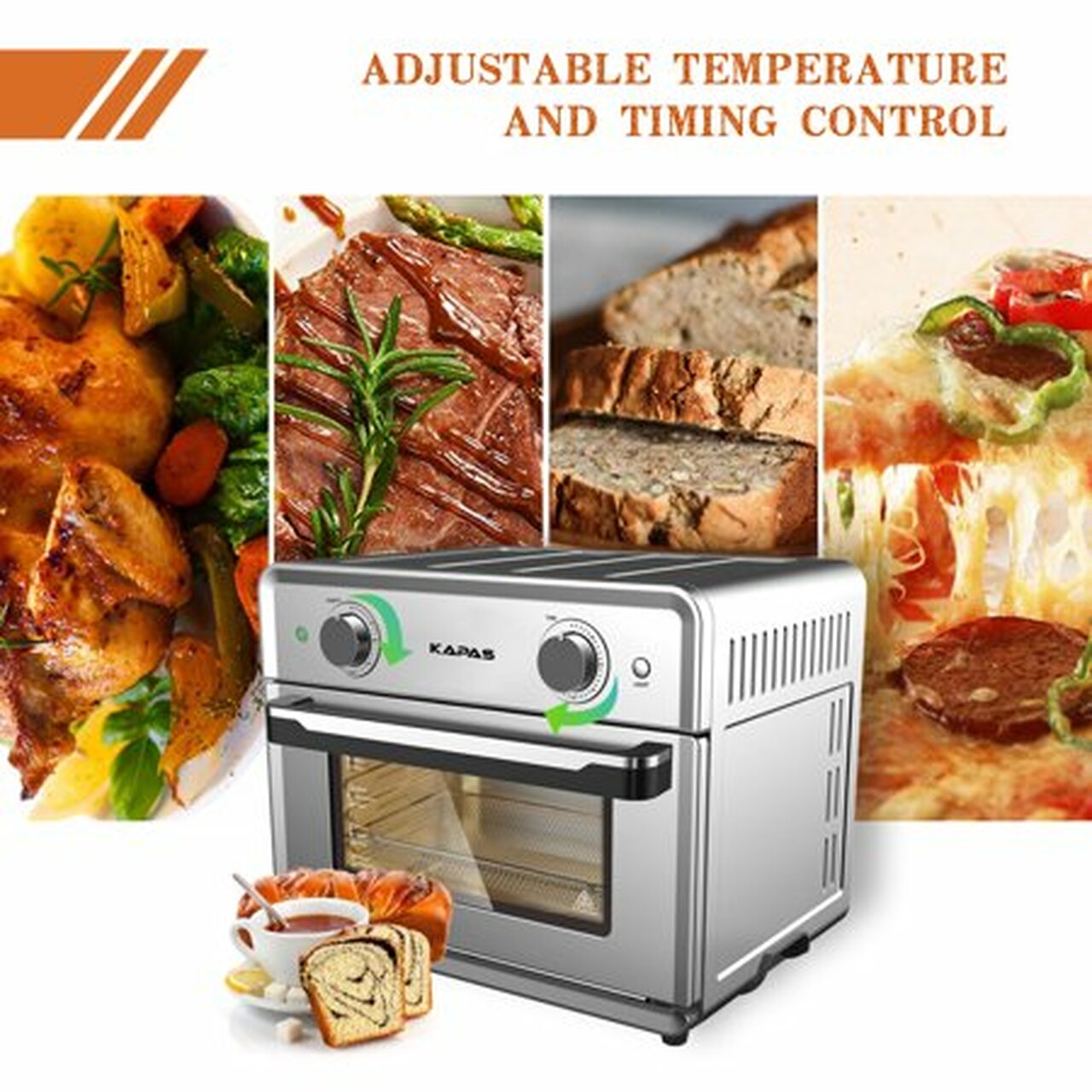 Smart Air Fryer Oven, 1800 W Stainless Steel 26.4 QT Super Big Capacity Toaster Oven with Practical Accessories