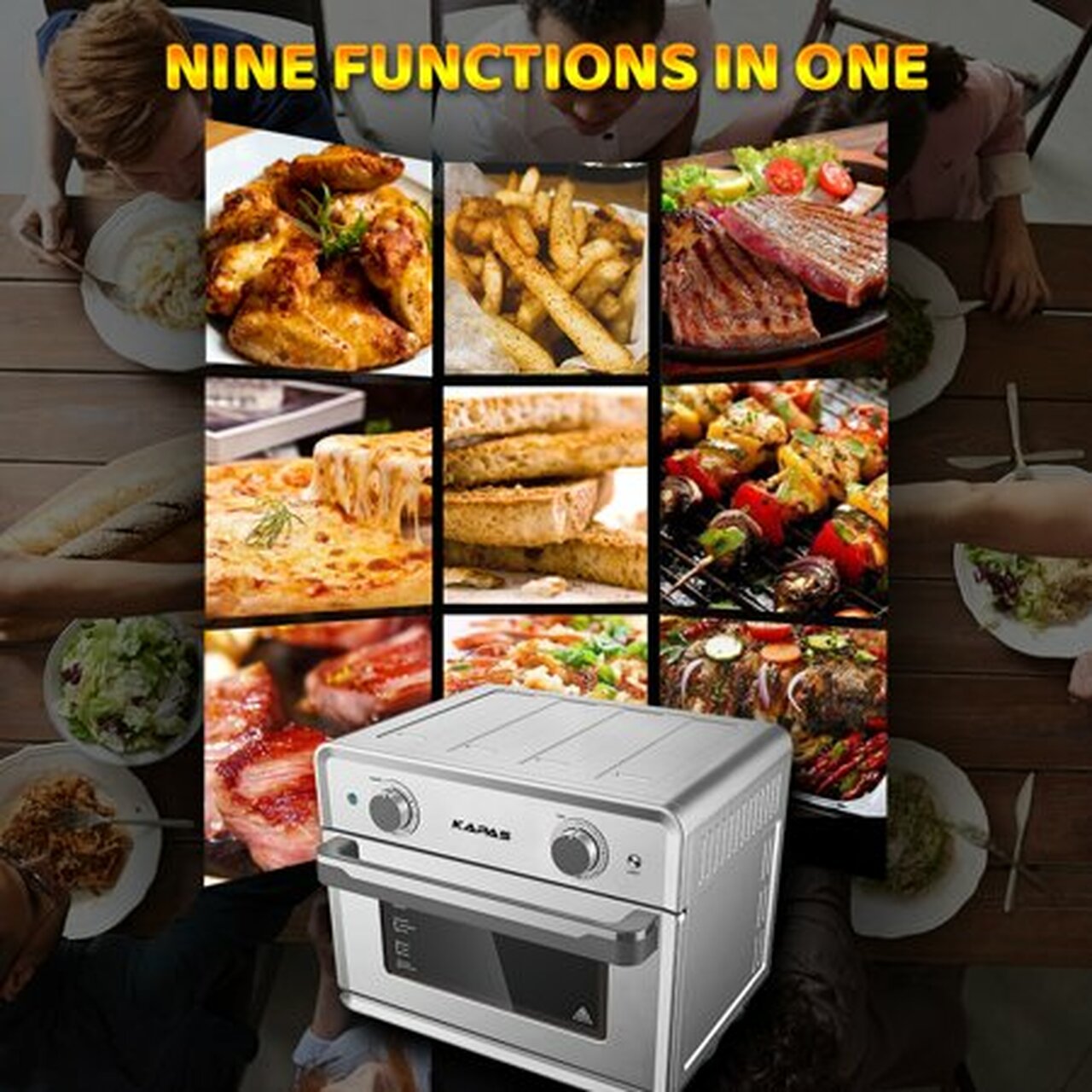 Smart Air Fryer Oven, 1800 W Stainless Steel 26.4 QT Super Big Capacity Toaster Oven with Practical Accessories