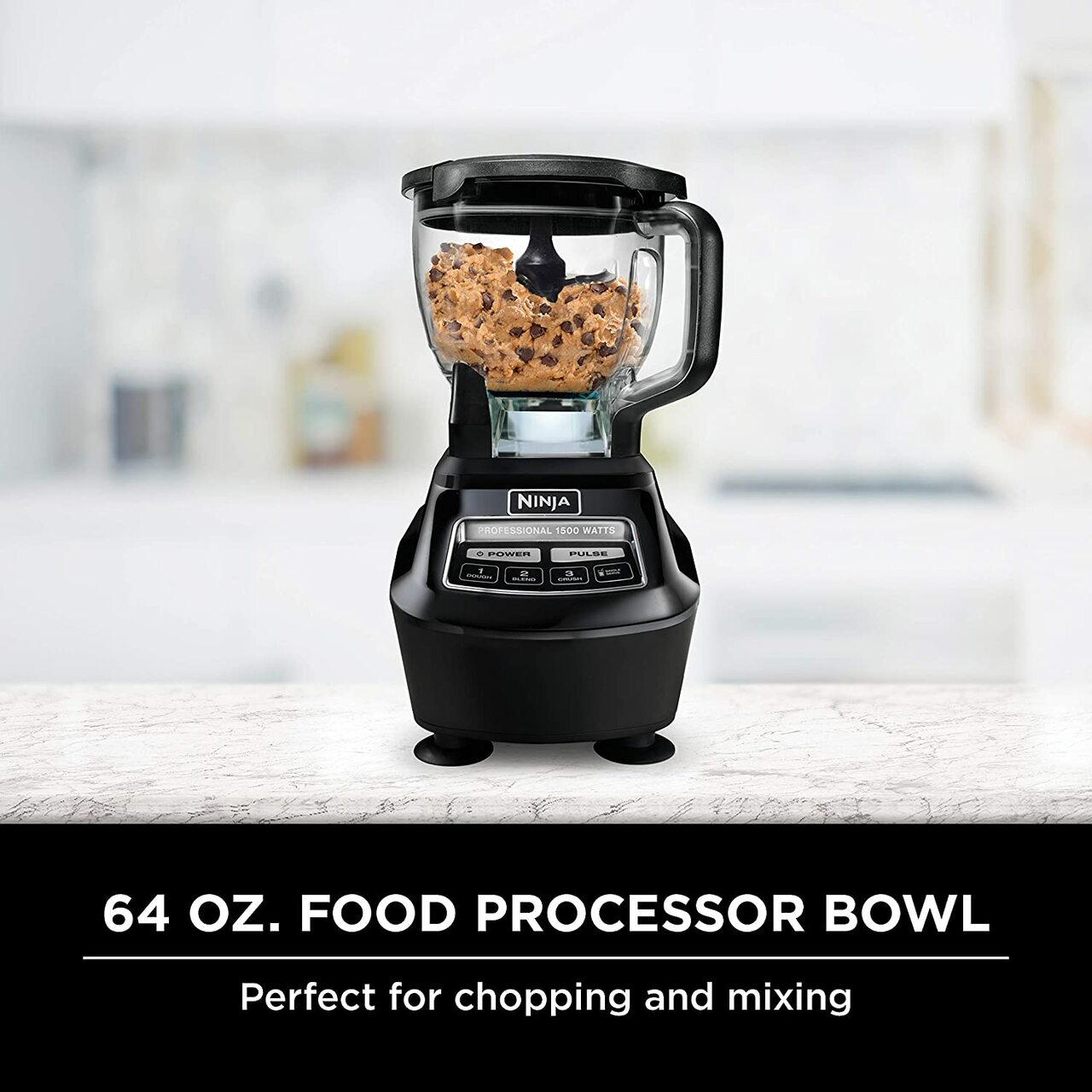 Mega Kitchen System and Blender with Total Crushing Pitcher, Food Processor Bowl, Dough Blade, To Go Cups, 1500-Watt Base, Black
