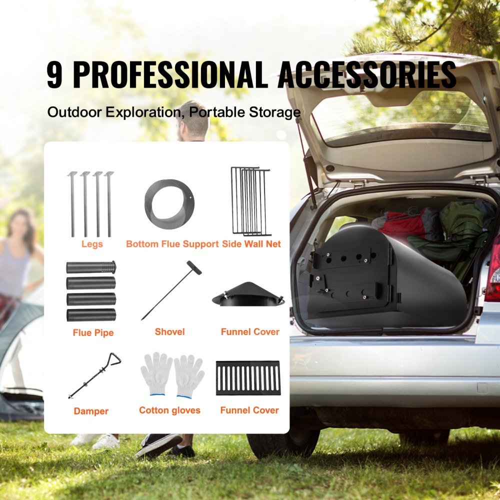 Portable Wood Stove Kit – Heavy-Duty Outdoor Camp Stove with 9 Accessories
