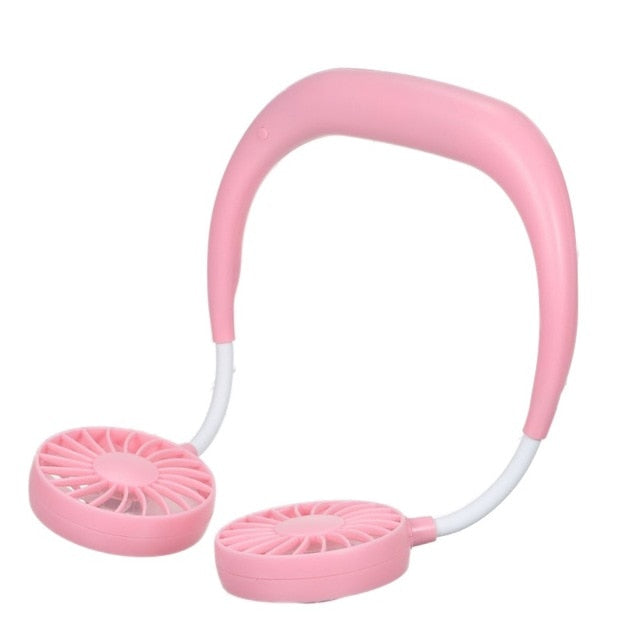 USB Rechargeable Wearable Portable Hand Free Neckband Fan Personal Mini Neck Double Fans 3 Speed Adjustable for Ourdoor