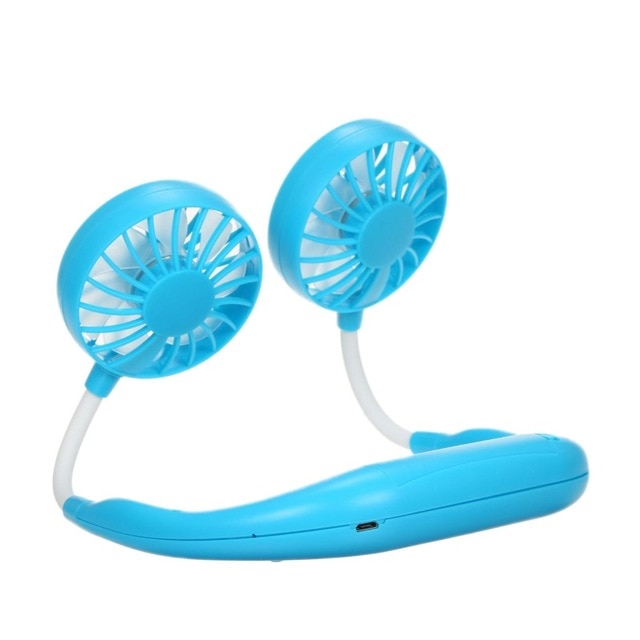 USB Rechargeable Wearable Portable Hand Free Neckband Fan Personal Mini Neck Double Fans 3 Speed Adjustable for Ourdoor