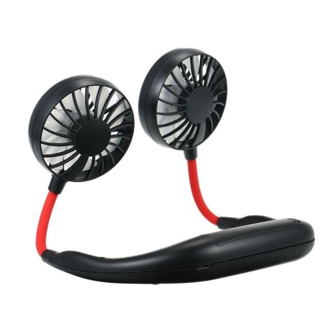USB Rechargeable Wearable Portable Hand Free Neckband Fan Personal Mini Neck Double Fans 3 Speed Adjustable for Ourdoor
