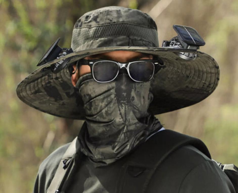Wide Brim Solar Fan Hat w/ 2 Fans (Available in Cap too)