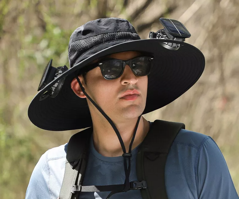 Wide Brim Solar Fan Hat w/ 2 Fans (Available in Cap too)