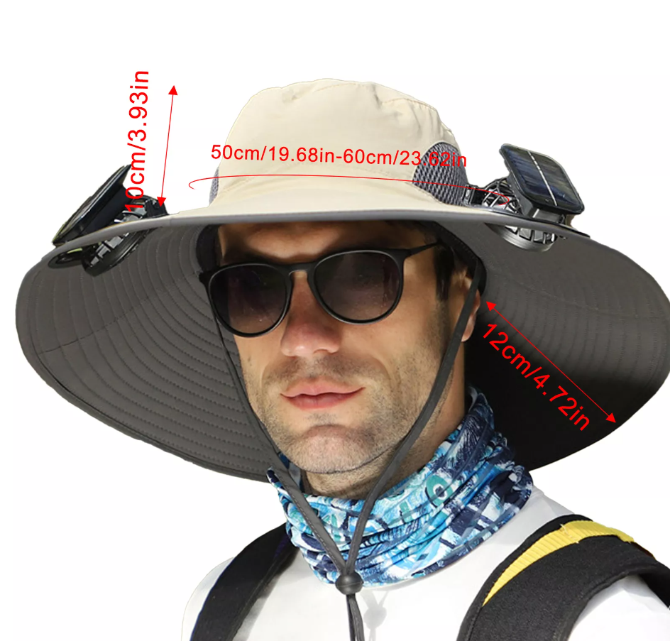 Wide Brim Solar Fan Hat w/ 2 Fans (Available in Cap too)