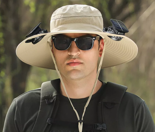 Wide Brim Solar Fan Hat w/ 2 Fans (Available in Cap too)