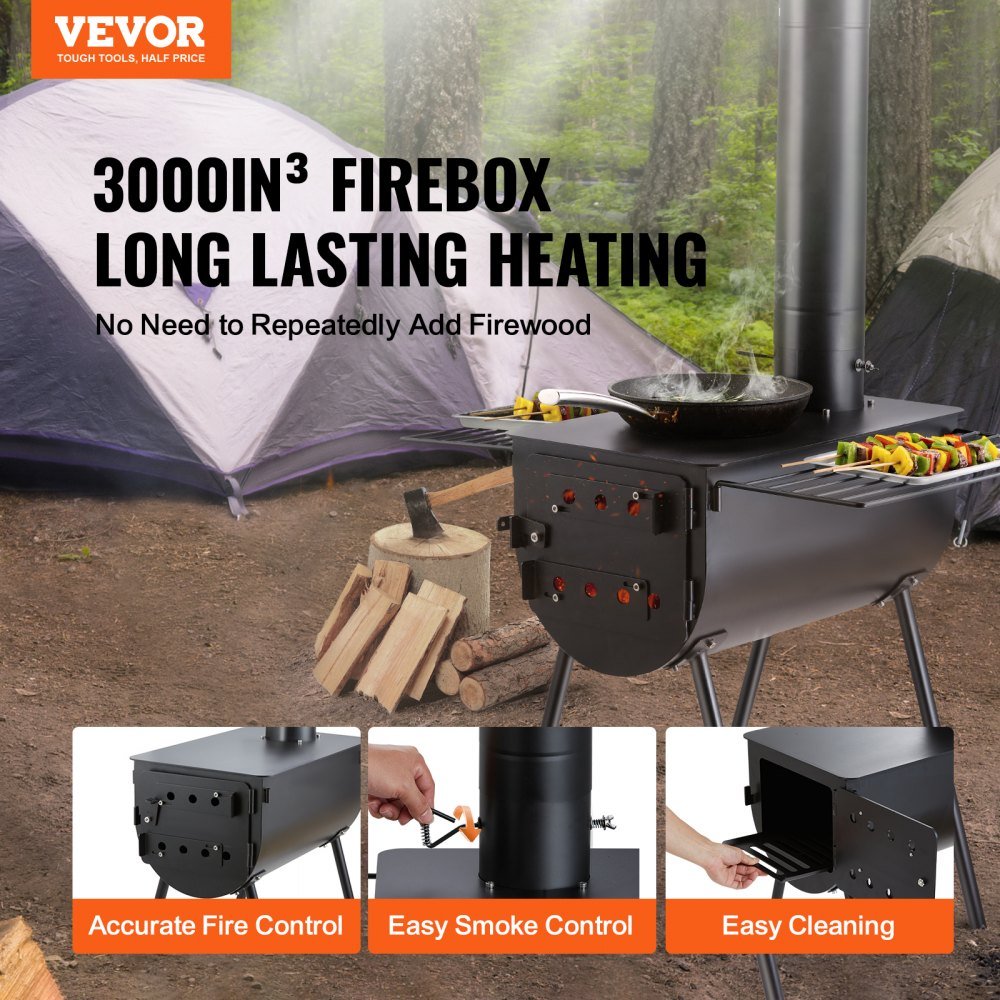 Portable Wood Stove Kit – Heavy-Duty Outdoor Camp Stove with 9 Accessories