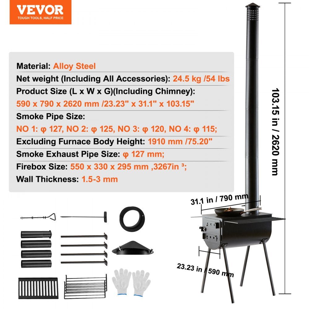 Portable Wood Stove Kit – Heavy-Duty Outdoor Camp Stove with 9 Accessories
